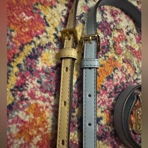 Michael Kors 2 leather adjustable handbag straps - light blue & tan